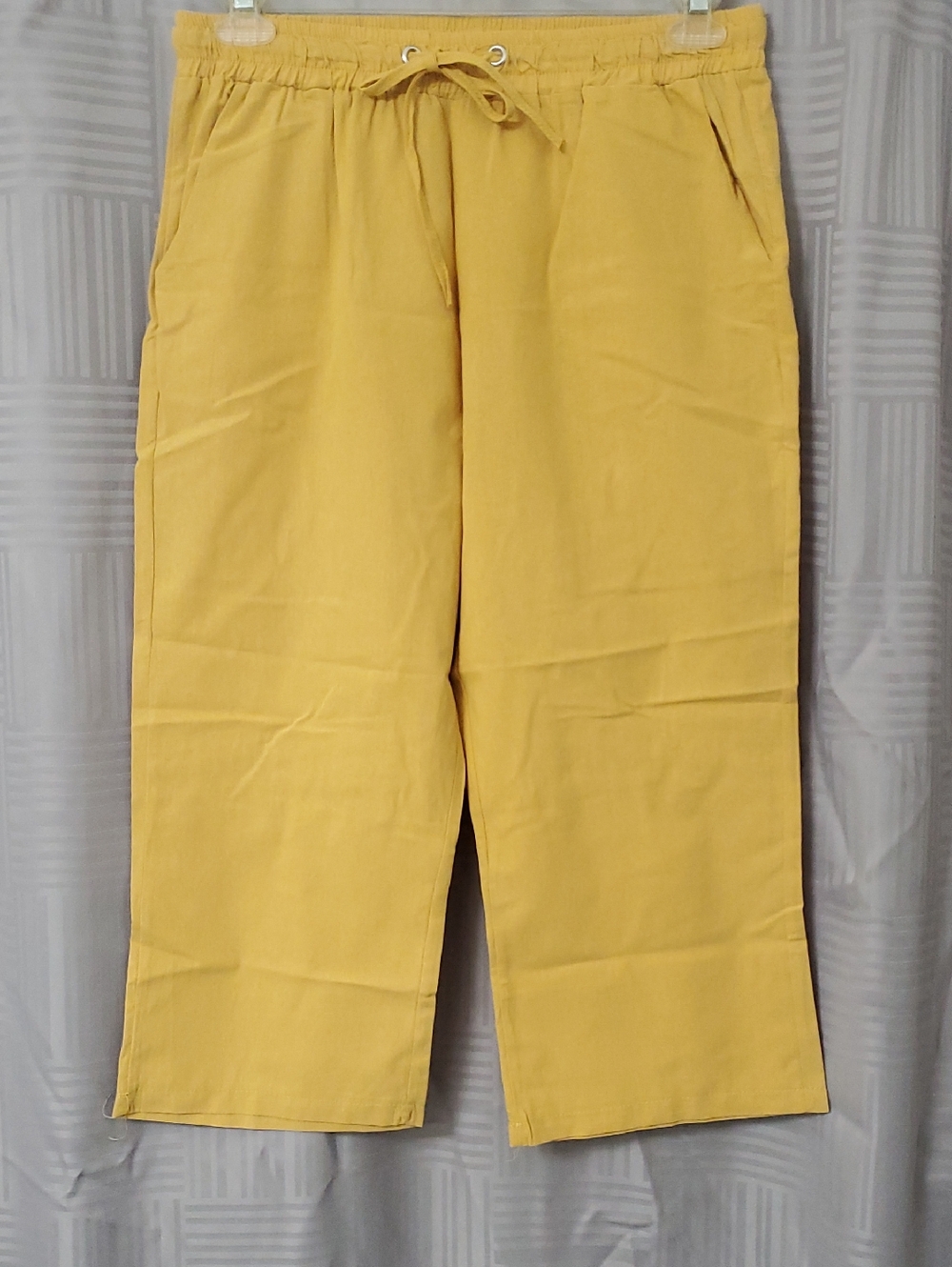 Mustard Yellow Drawstring Wide-Leg Capri Pants